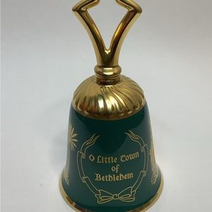Vintage Pickard Christmas Bell Ceramic 1978 Green Gold 7" Numbered 1441 Of 3000